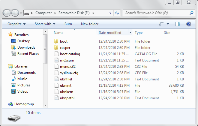 USB flashdrive contents after Backtrack installation