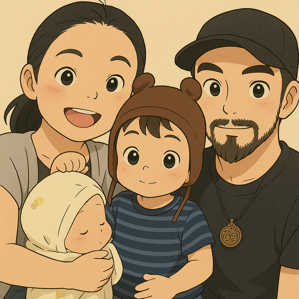 Ghibli-style illustration of my family