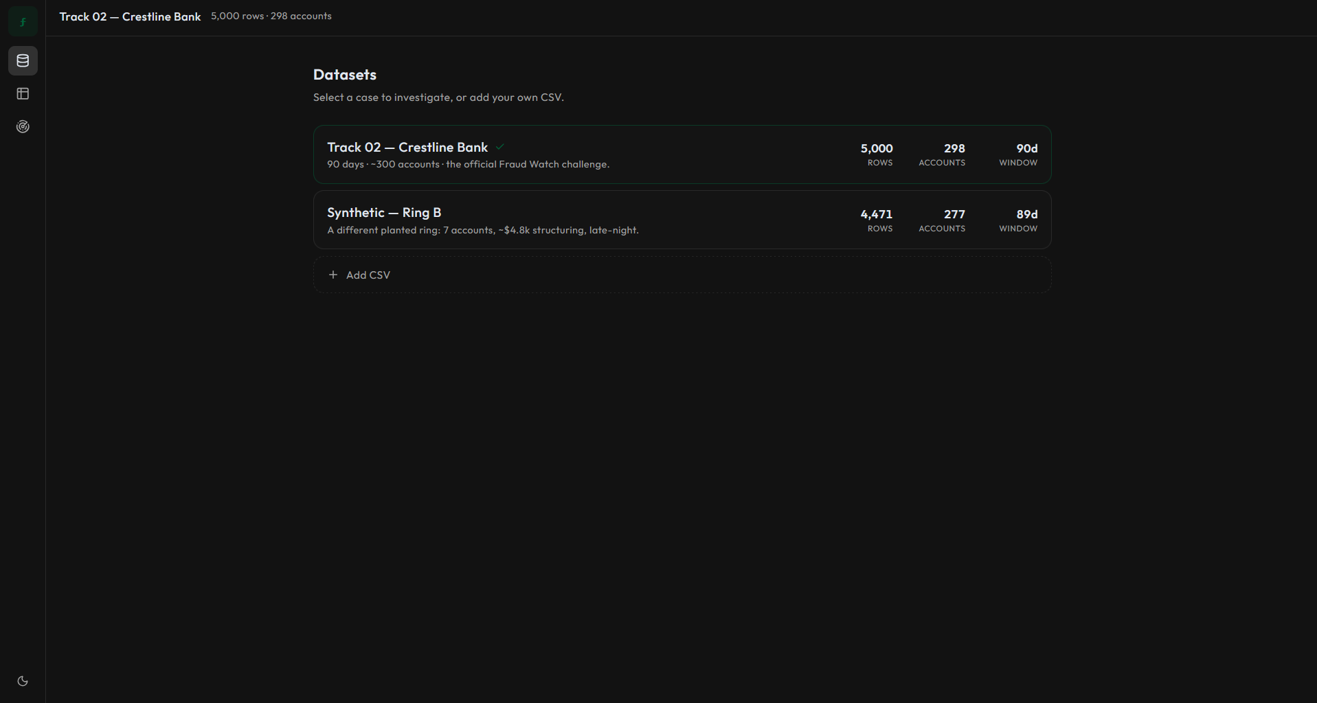FRTC data selection view