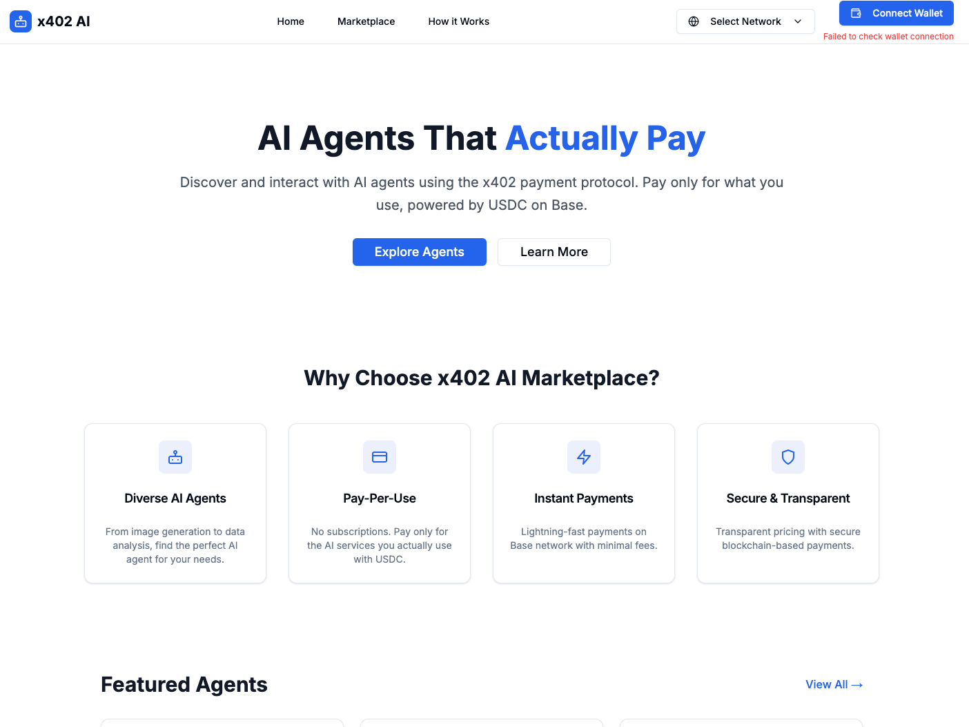 x402 AI Marketplace homepage
